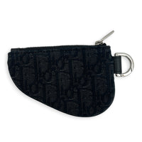 Saddle Triple Pouch Black Crossbody Bag in Oblique Jacquard, Silver hardware