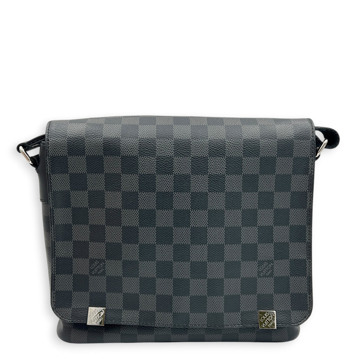 District Messenger Black in Coated Canvas, Silver hardware