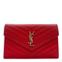 Cassandre Wallet On Chain Red in Caviar Leather, Gold hardware