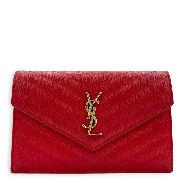 Cassandre Wallet On Chain Red in Caviar Leather, Gold hardware