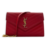 Cassandre Wallet On Chain Red in Caviar Leather, Gold hardware