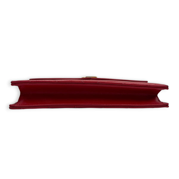 Cassandre Wallet On Chain Red in Caviar Leather, Gold hardware