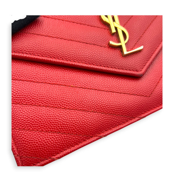Cassandre Wallet On Chain Red in Caviar Leather, Gold hardware