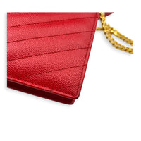 Cassandre Wallet On Chain Red in Caviar Leather, Gold hardware
