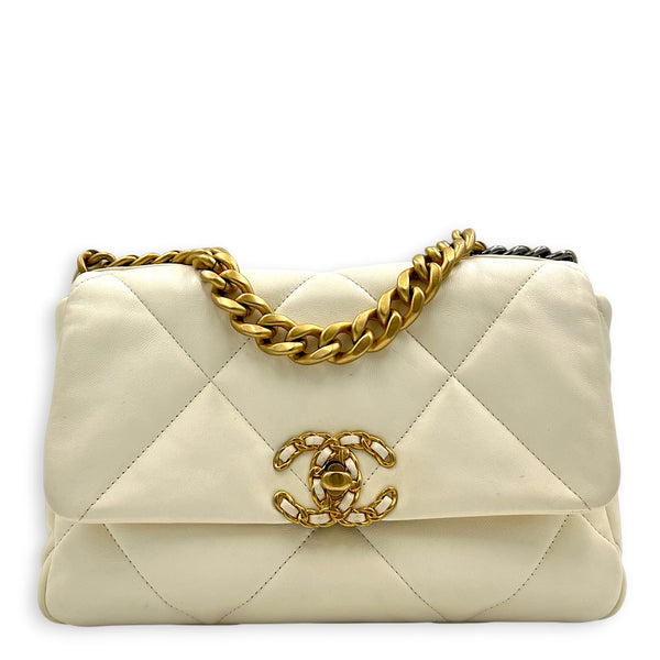 C19 Top Handle Bag White in Lambskin, Mixed hardware