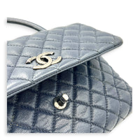 Coco Handle Quilted Top Handle Bag Blue in Caviar Leather, Ruthenium hardware