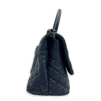 Coco Handle Quilted Top Handle Bag Blue in Caviar Leather, Ruthenium hardware