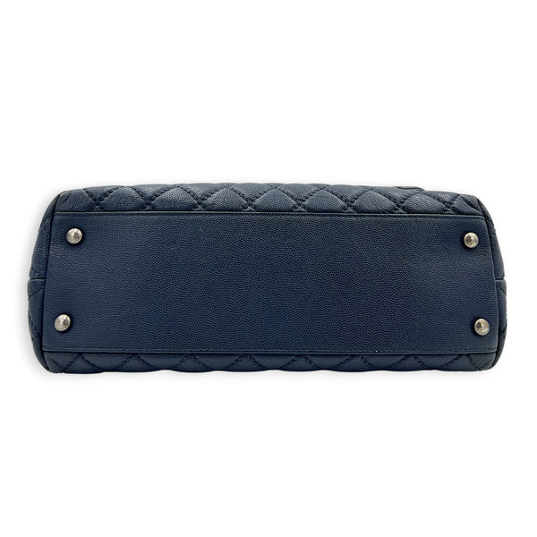 Coco Handle Quilted Top Handle Bag Blue in Caviar Leather, Ruthenium hardware