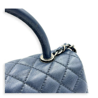 Coco Handle Quilted Top Handle Bag Blue in Caviar Leather, Ruthenium hardware