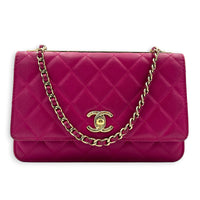 CC Trendy Pink Wallet On Chain in Lambskin, Gold hardware