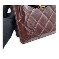 23A Top Handle Bag Brown in Patent Leather, Gold hardware