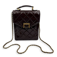 23A Top Handle Bag Brown in Patent Leather, Gold hardware