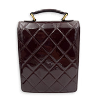 23A Top Handle Bag Brown in Patent Leather, Gold hardware
