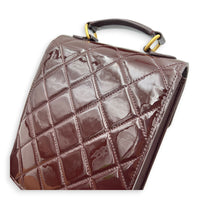 23A Top Handle Bag Brown in Patent Leather, Gold hardware