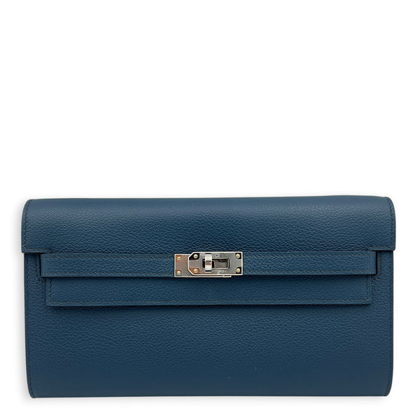 Kelly To Go Bleu de Prusse Wallet in Epsom, Palladium hardware