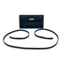 Kelly To Go Bleu de Prusse Wallet in Epsom, Palladium hardware