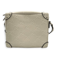 GG Embossed Trunk White Crossbody Bag in Calfskin, Silver hardware