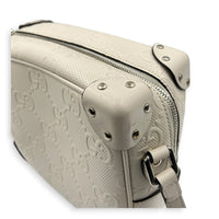 GG Embossed Trunk White Crossbody Bag in Calfskin, Silver hardware