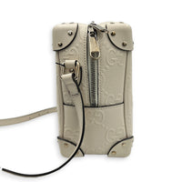GG Embossed Trunk White Crossbody Bag in Calfskin, Silver hardware