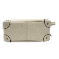 GG Embossed Trunk White Crossbody Bag in Calfskin, Silver hardware