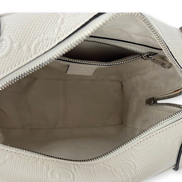 GG Embossed Trunk White Crossbody Bag in Calfskin, Silver hardware