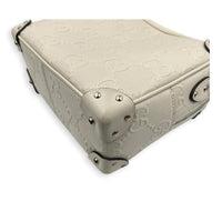 GG Embossed Trunk White Crossbody Bag in Calfskin, Silver hardware