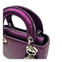 Lady Dior Top Handle Bag Mini Metallic Purple in Lizard, Silver hardware