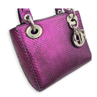 Lady Dior Top Handle Bag Mini Metallic Purple in Lizard, Silver hardware