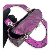 Lady Dior Top Handle Bag Mini Metallic Purple in Lizard, Silver hardware