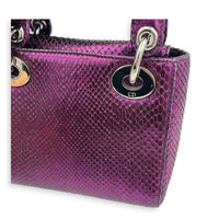 Lady Dior Top Handle Bag Mini Metallic Purple in Lizard, Silver hardware