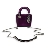 Lady Dior Top Handle Bag Mini Metallic Purple in Lizard, Silver hardware