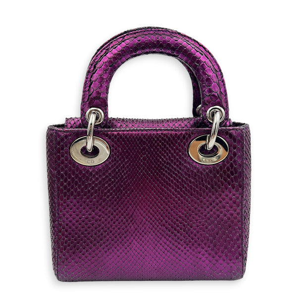 Lady Dior Top Handle Bag Mini Metallic Purple in Lizard, Silver hardware