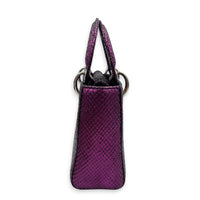 Lady Dior Top Handle Bag Mini Metallic Purple in Lizard, Silver hardware