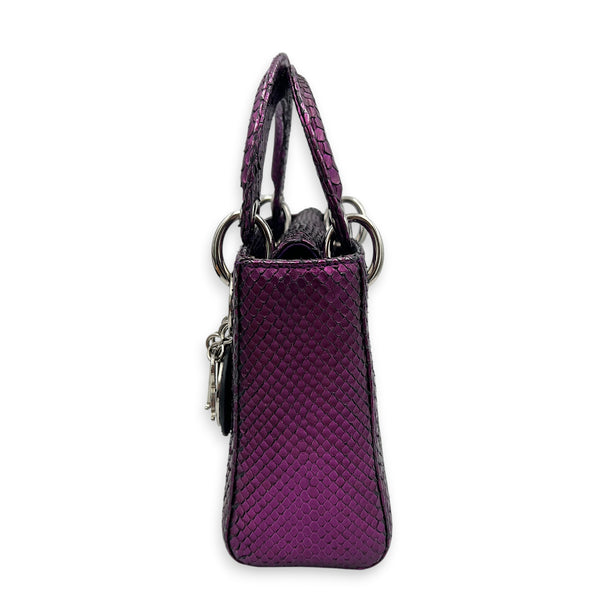 Lady Dior Top Handle Bag Mini Metallic Purple in Lizard, Silver hardware
