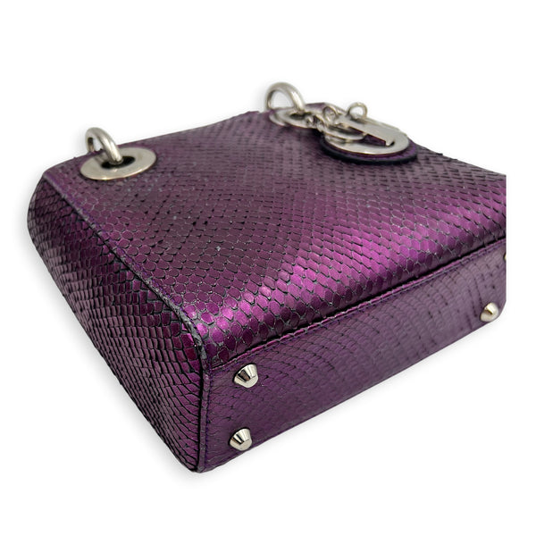 Lady Dior Top Handle Bag Mini Metallic Purple in Lizard, Silver hardware