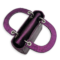 Lady Dior Top Handle Bag Mini Metallic Purple in Lizard, Silver hardware