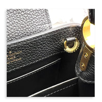 Capucines Mini Black Top Handle Bag in Taurillon Leather, Gold hardware
