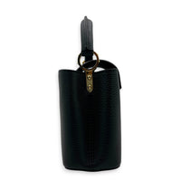 Capucines Mini Black Top Handle Bag in Taurillon Leather, Gold hardware