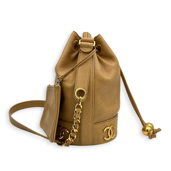 CC Bucket Bag Beige in Caviar Leather, Gold hardware