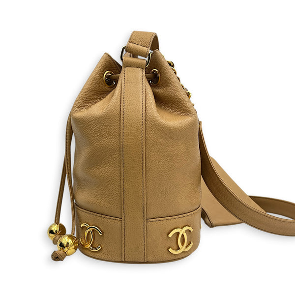 CC Bucket Bag Beige in Caviar Leather, Gold hardware