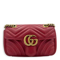 GG Marmont Shoulder Bag Small Hibiscus Red in Lambskin, Gold hardware