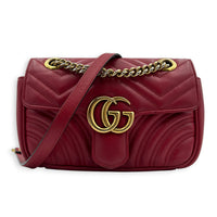 GG Marmont Shoulder Bag Small Hibiscus Red in Lambskin, Gold hardware