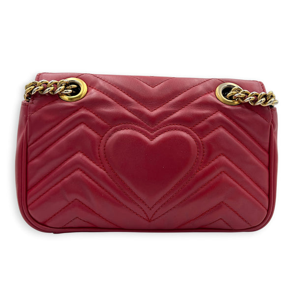 GG Marmont Shoulder Bag Small Hibiscus Red in Lambskin, Gold hardware