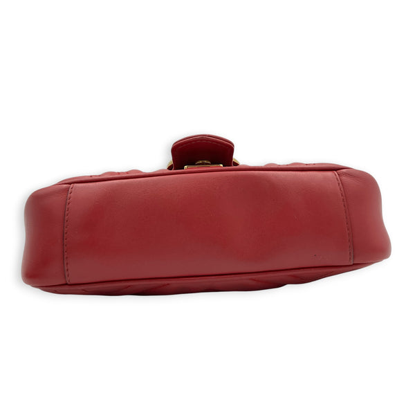 GG Marmont Shoulder Bag Small Hibiscus Red in Lambskin, Gold hardware