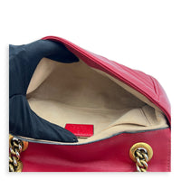 GG Marmont Shoulder Bag Small Hibiscus Red in Lambskin, Gold hardware