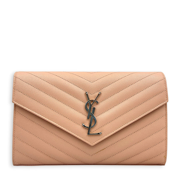 Cassandre Wallet On Chain Pink in Caviar Leather, Silver hardware