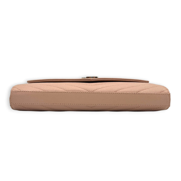 Cassandre Wallet On Chain Pink in Caviar Leather, Silver hardware
