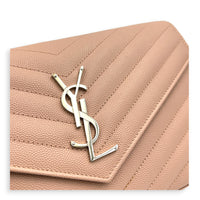 Cassandre Wallet On Chain Pink in Caviar Leather, Silver hardware