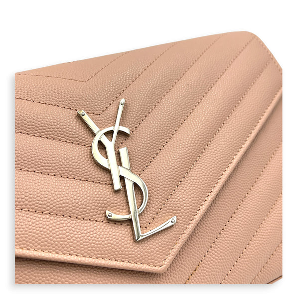 Cassandre Wallet On Chain Pink in Caviar Leather, Silver hardware