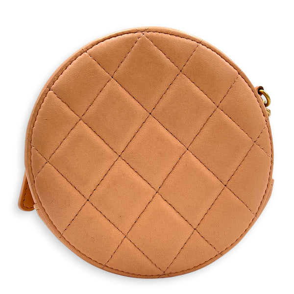 Round CC Mini Pink Crossbody Bag in Lambskin, Gold hardware